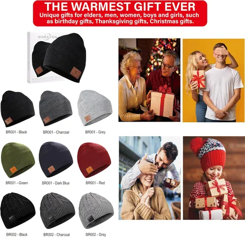 Vista 5 de Gorro de lana merino con Bluetooth, estéreo HD, 30 horas de tiempo de reproducción, micrófono integrado, regalo electrónico de Navidad