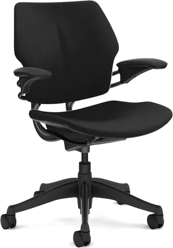 Vista 5 de Humanscale Freedom Office - Silla de escritorio para tareas Asiento y respaldo negro Corde 4 Marco de grafito Brazos Duron ajustables