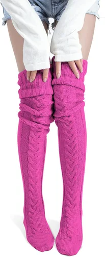Vista 17 de Pcavin Calcetines altos hasta el muslo para mujer, calentadores de piernas 1 piezas-negro