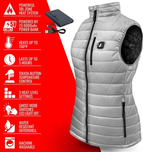 Vista 5 de ActionHeat Chaleco acolchado con aislamiento térmico con batería de 5 V para mujer Antártida Blanco
