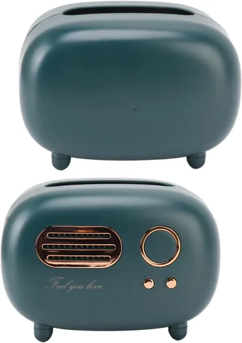 Vista 9 de Qiilu Cubierta de caja de pañuelos de radio de plástico verde retro para baño, dormitorio, escritorio