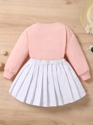 Vista 2 de Floerns Falda plisada con estampado gráfico de letras para niñas, traje de dos piezas