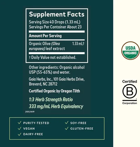 Vista 3 de Gaia Herbs - Suplemento de hierbas de apoyo inmunológico con extracto de hoja de olivo, certificado orgánico, 1 onza líquida (23 porciones)