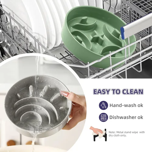 Vista 5 de Cuenco elevado para perros de alimentación lenta, 0.8 tazas de cerámica elevado con soporte inoxidable, cuenco elevado para perros de 6.3 pulgadas
