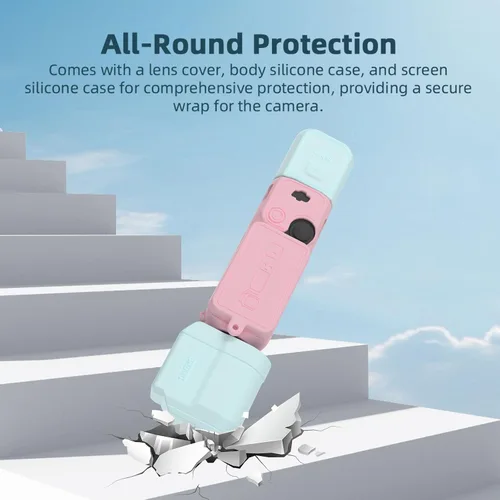 Vista 4 de BRDRC Funda de silicona Pocket 3, protector de lente resistente a los arañazos, compatible con DJI OSMO Pocket 3 accesorios (azul + rosa)