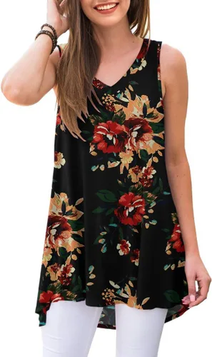 Vista 35 de AWULIFFAN - Blusa de verano sin mangas con cuello en V, túnica, top, para mujer 01 Negro