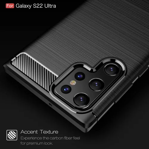 Vista 5 de Funda para Samsung Galaxy S22 Ultra - Textura de fibra de carbono, antiarañazos, absorción de golpes (negro)