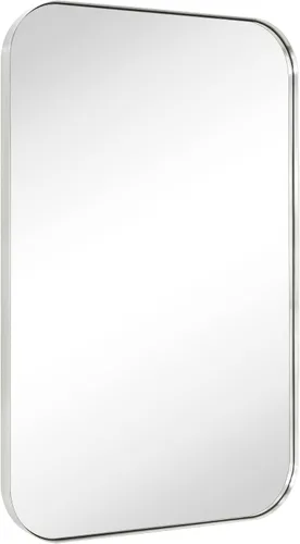 Vista 8 de Espejo de pared rectangular redondeado de níquel cepillado de 22 x 30 pulgadas, espejo de pared rectangular con marco de metal de acero inoxidable