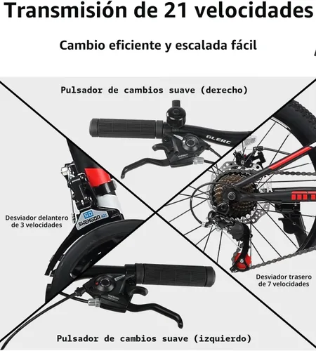 Vista 3 de Glerc Bicicleta de montaña para niños de 20, 24 y 26 pulgadas, bicicleta de montaña para niños y niñas a partir de 6 años, bicicleta Skyline de 21
