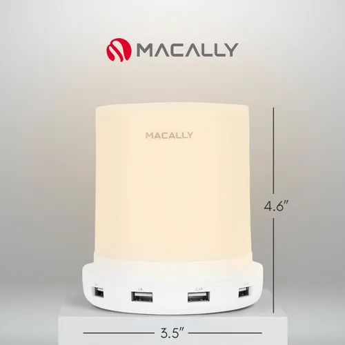 Vista 6 de Macally - lámpara LED para escritorio, mesa de luz, mesilla de noche con 4 puertos de carga USB. 3 niveles de brillo, control táctil, luz blanca