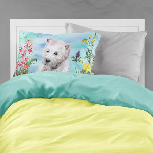 Vista 2 de Caroline's Treasures CK1263PILLOWCASE Westie Spring - Funda de almohada de tela estándar, ligera, súper suave, fácil de cuidar, decorativa, funda