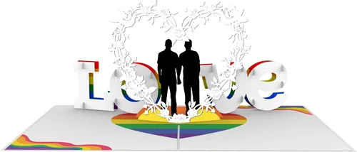 Vista 6 de iGifts And Cards Tarjeta desplegable 3D de corazón gay – Escultura floral Love is Love para el mes del orgullo, boda, aniversario y salida – Regalo
