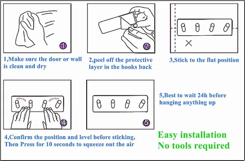 Vista 5 de Soporte para llaves de pared, ganchos adhesivos para llaves con 4 ganchos, acero inoxidable resistente, negro, sin agujeros para tornillos