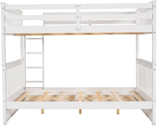 Vista 6 de Literas de tamaño matrimonial sobre matrimonial, marco de cama de madera, marco de cama de plataforma blanco completo, marco de cama de madera