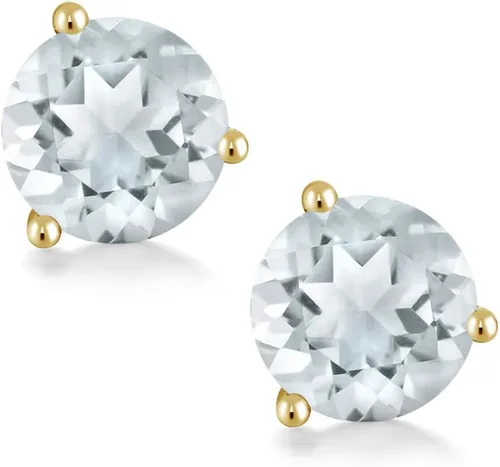 Vista 104 de Gem Stone King Aretes de oro de 14 quilates, 0.236 in, piedra natal redonda, Martini, 3 puntas, aretes de oro para mujer