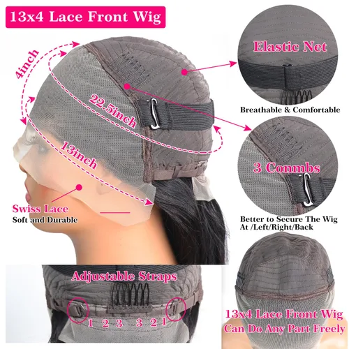 Vista 3 de Mengkai Pelucas de 28 pulgadas de encaje frontal liso de cabello humano, sin pegamento, prearrancadas con cabello de bebé, 13x4 de oreja a oreja