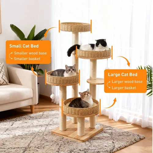 Vista 7 de Árbol moderno para gatos de interior para adultos, torre grande para gatos de 54 pulgadas de alto con poste rascador, árbol de madera para gatos