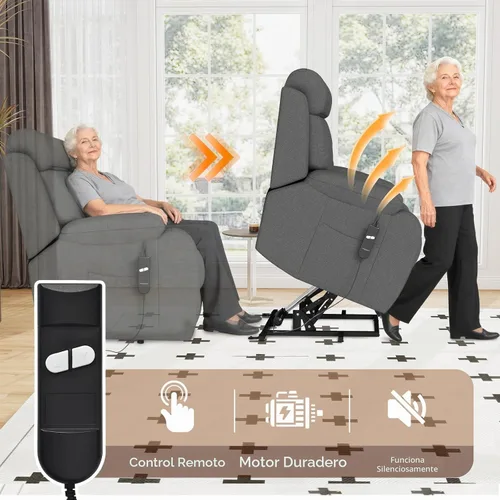 Vista 3 de cinkehome Silla reclinable eléctrica para ancianos, reclinable eléctrico Gris oscuro-pequeño