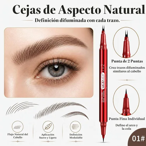 Vista 3 de Lápiz de cejas para mujer, bolígrafo de cejas de microblading de doble punta con punta de 2 tenedores y punta de pincel precisa, lápiz de cejas 01