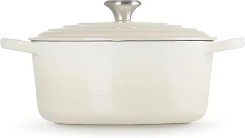 Vista 4 de Le Creuset Horno holandés redondo de hierro fundido esmaltado, 5.5 cuartos de galón, Merengue