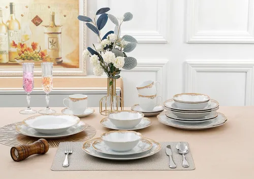 Vista 5 de Lorenzo Import Catherine - Vajilla de porcelana ondulada (57 piezas)