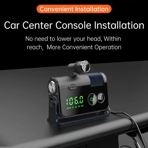 Vista 3 de Transmisor Bluetooth Fm, 2 micrófonos y QC3.0 + Tipo-C PD 18W HiFi Bass, adaptador Bluetooth para automóvil compatible con llamadas manos libres