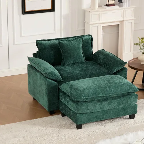 Vista 321 de Sofá seccional modular verde de 111.5", sofás seccionales grandes de 3 plazas para sala de estar, sofá nube oversized de tela chenille con otomana