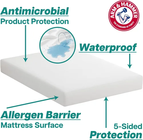 Vista 4 de Arm & Hammer Protector de colchón de rizo suave, impermeable, blanco, individual/individual XL