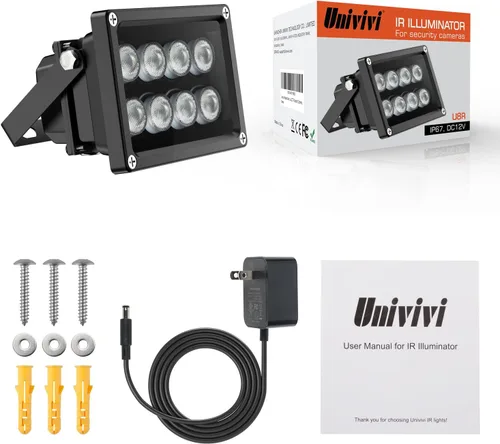 Vista 6 de Univivi Iluminador de infrarrojos de 90 grados de gran ángulo con 8 LED IR, luz infrarroja de 850 nm, iluminador de infrarrojos para visión