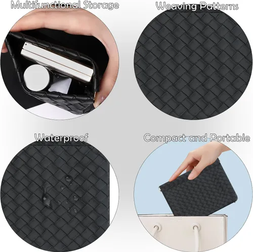 Vista 2 de LYDZTION Juego de 2 bolsas de maquillaje impermeables para mujer, bolsa de cosméticos a cuadros, bolsa de aseo de viaje, organizador de bolsa