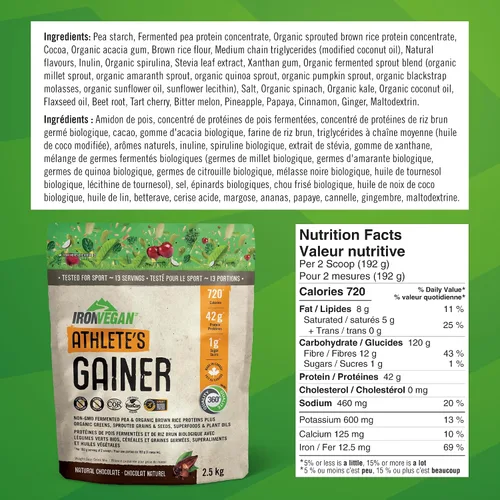 Vista 4 de Ironvegan Gainer Proteína de Chocolate en Polvo, 2500 GR