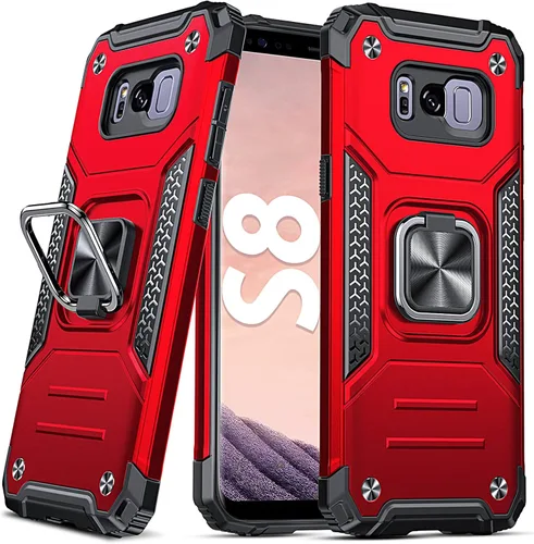 Vista 50 de DASFOND Diseñada para funda Galaxy S8 con soporte, anillo metálico giratorio mejorado de 360°, soporte kickstand de grado militar, resistente a