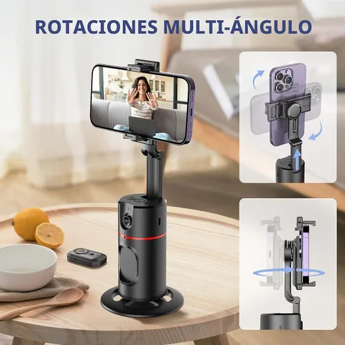 Vista 4 de Trípode de seguimiento facial automático, sin aplicación, soporte inteligente para teléfono con control remoto, rotación de 360°, soporte para Negro