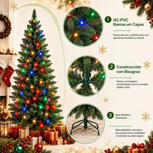 Vista 7 de GarveeLife Árbol de Navidad artificial preiluminado de 6 pies, luces de Ramas mixtas de HC-PVC, fácil configuración de sección, forma lista