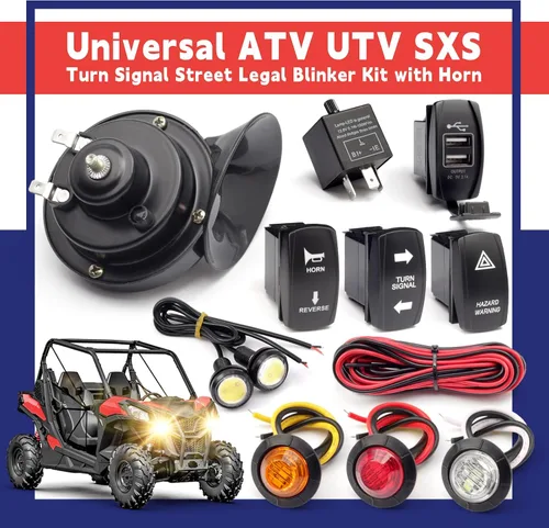 Vista 2 de Kit universal de señal de giro ATV UTV SXS para calle con intermitente, bocina de 110DB, luz de marcha atrás, interruptor basculante, USB, relé