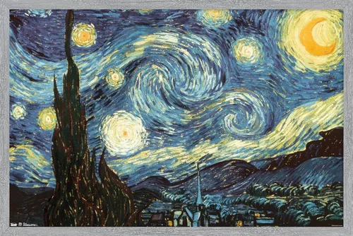 Vista 17 de Trends International Póster de pared The Starry Night de Vincent van Gogh, 14.725 x 22.375 pulgadas, versión enmarcada de madera de granero