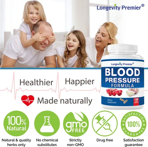 Vista 3 de [3 botellas x 150 cápsulas] Fórmula de presión arterial de longevidad, formulada científicamente con espino y más de 12 hierbas naturales de calidad