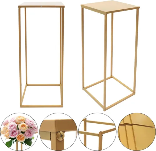 Vista 6 de 10 Uds. Florero de piso de flores, columna de metal, arreglo floral, estante de exhibición de mesa dorado, telón de fondo floral para centro de mesa