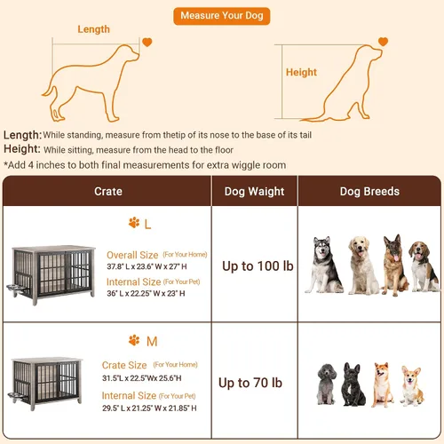 Vista 14 de Lulive Muebles para jaula para perros, 37.8 pulgadas de largo x 23.6 pulgadas de ancho x 27 pulgadas de alto, gris