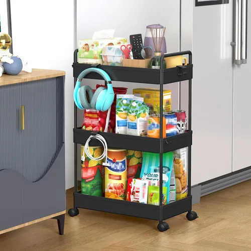Vista 12 de SOLEJAZZ Carrito de Almacenamiento Delgado con Ruedas de 3 Niveles, Organizador de Almacenamiento Estrecho para Baño, Organizador de Utilidades