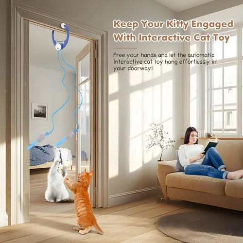 Vista 2 de Juguete interactivo para gatos de interior, inteligente USB recargable en la puerta, juguetes retráctiles automáticos para gatitos, teaser