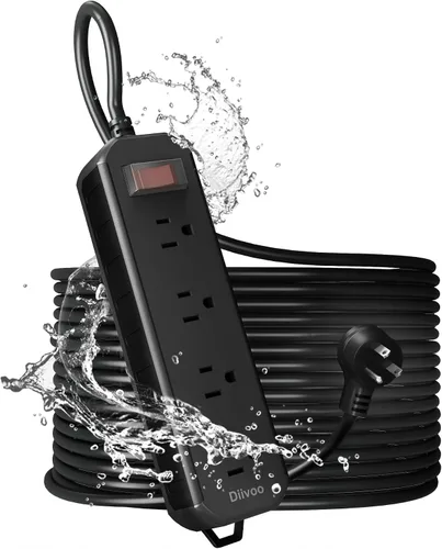 Vista 10 de Regleta de alimentación para exteriores resistente a la intemperie, cable de extensión de 25 pies, protector de sobretensiones impermeable Diivoo