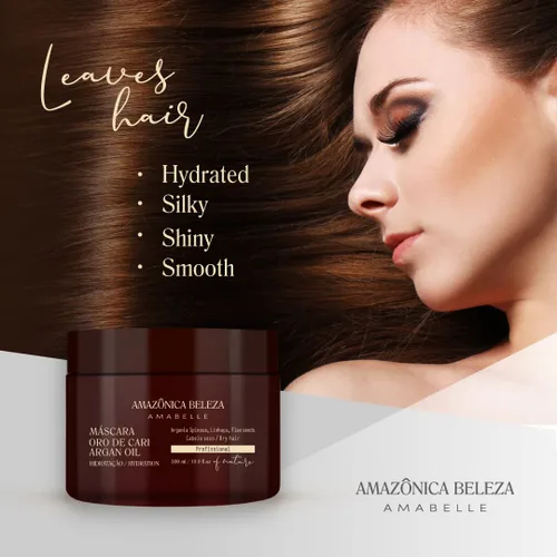 Vista 5 de AMAZONICA BELEZA Oro de Cari - Mascarilla para el cabello, hidratación intensiva para cabello seco con aceite de argán y vitamina E, línea