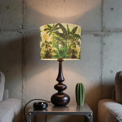 Vista 5 de Pantalla de bambú con diseño de plantas tropicales, adecuada para lámparas de pie y lámparas de escritorio, translúcida en forma de cubo, decoración