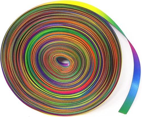 Vista 4 de Honbay Cinta de satén colorida de doble cara de 50 yardas, cinta de poliéster con estampado de arco iris degradado para ropa de bricolaje