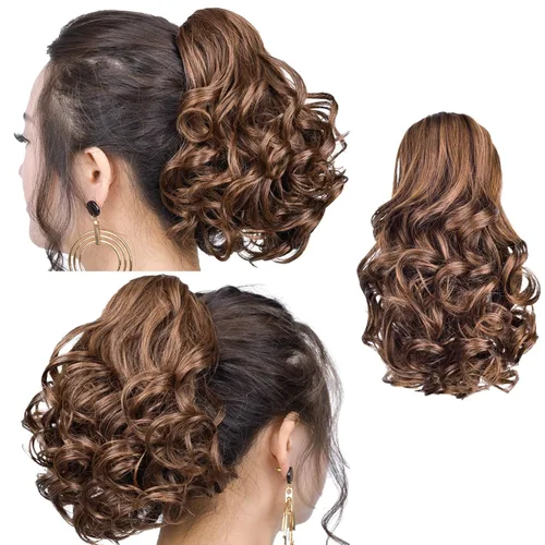 Vista 42 de SYXLCYGG Auburn Clip Cola de caballo Clip Cola de caballo Extensión de cola de caballo ondulado 10 pulgadas 3.5 oz pelo sintético falso pieza