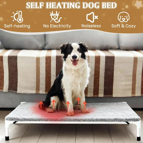 Vista 4 de Almohadilla grande para cuna de perro autocalentable para camas elevadas para perros, alfombrilla térmica extra cálida para mascotas con correas