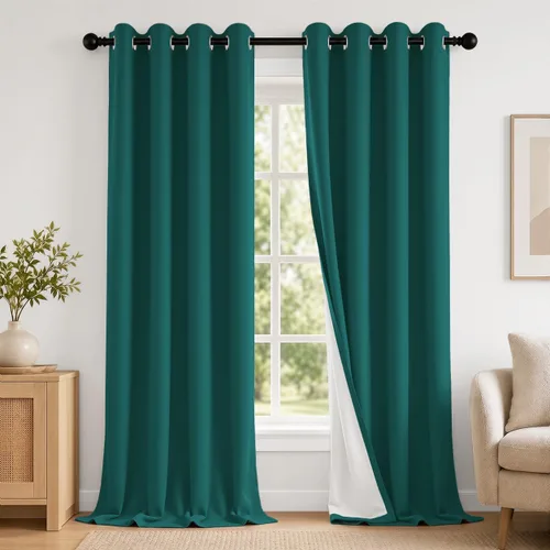 Vista 93 de 2 paneles de cortinas 100% opacas, de peso medio, con aislamiento térmico y ojales para dormitorio, sala de estar, tratamiento de ventana