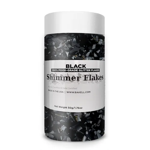 Vista 32 de BAKELL Copos de purpurina comestible Flakes de brillo comestible negro vegano Certificado KOSHER Certificado Halal 100% comestible
