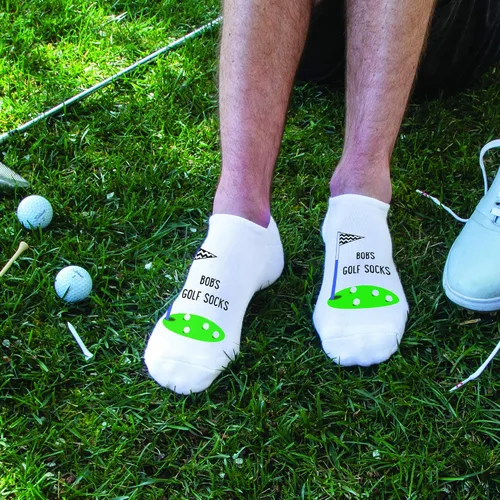 Vista 8 de Divertidos calcetines de golf con texto, grandes regalos para los amantes del golf, divertidos calcetines invisibles para hombres y mujeres